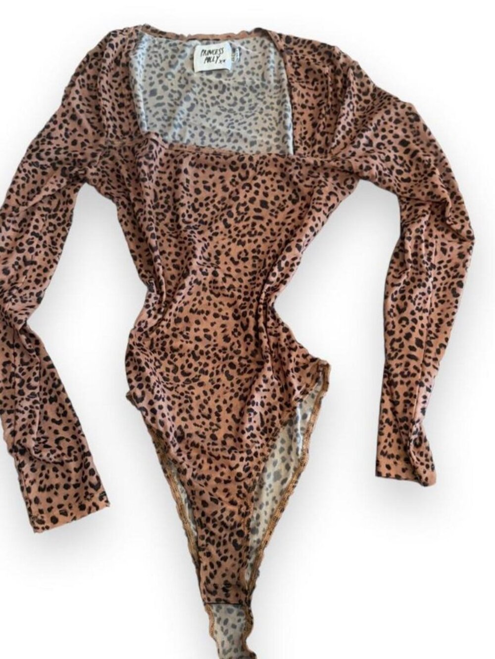Princess Polly Leopard Print Mesh Long Sleeve Bodysuit